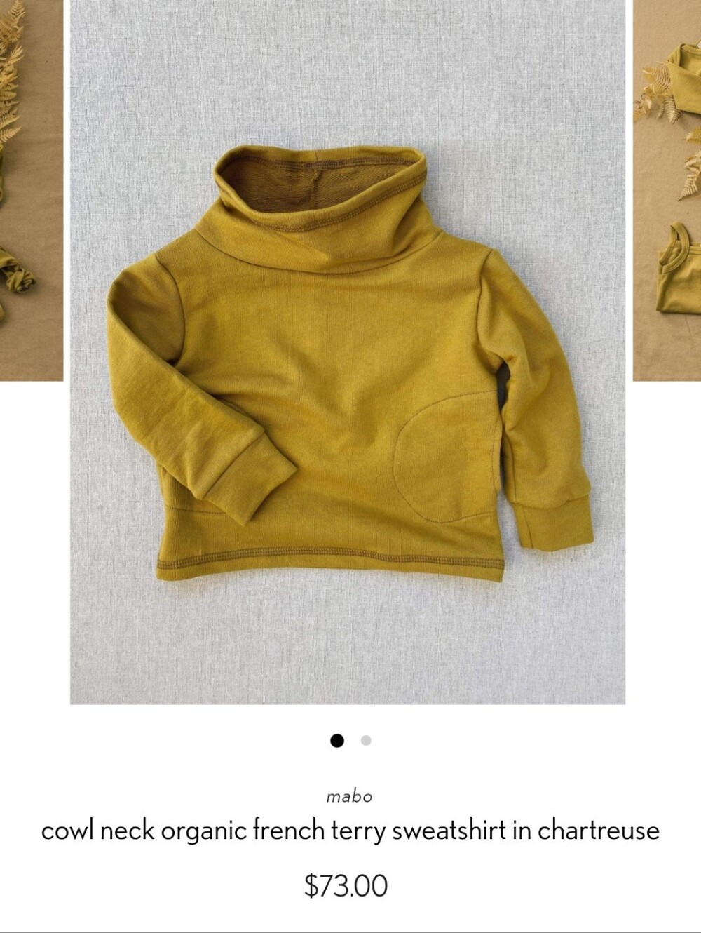 Mabo Organic Cotton Mustard Yellow Funnel Neck Sweatshirt - Kids 8/9